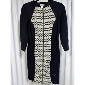 CACHE Women's Black/White Long Sleeve Dress w/Zipper Accents Lined - Size 6